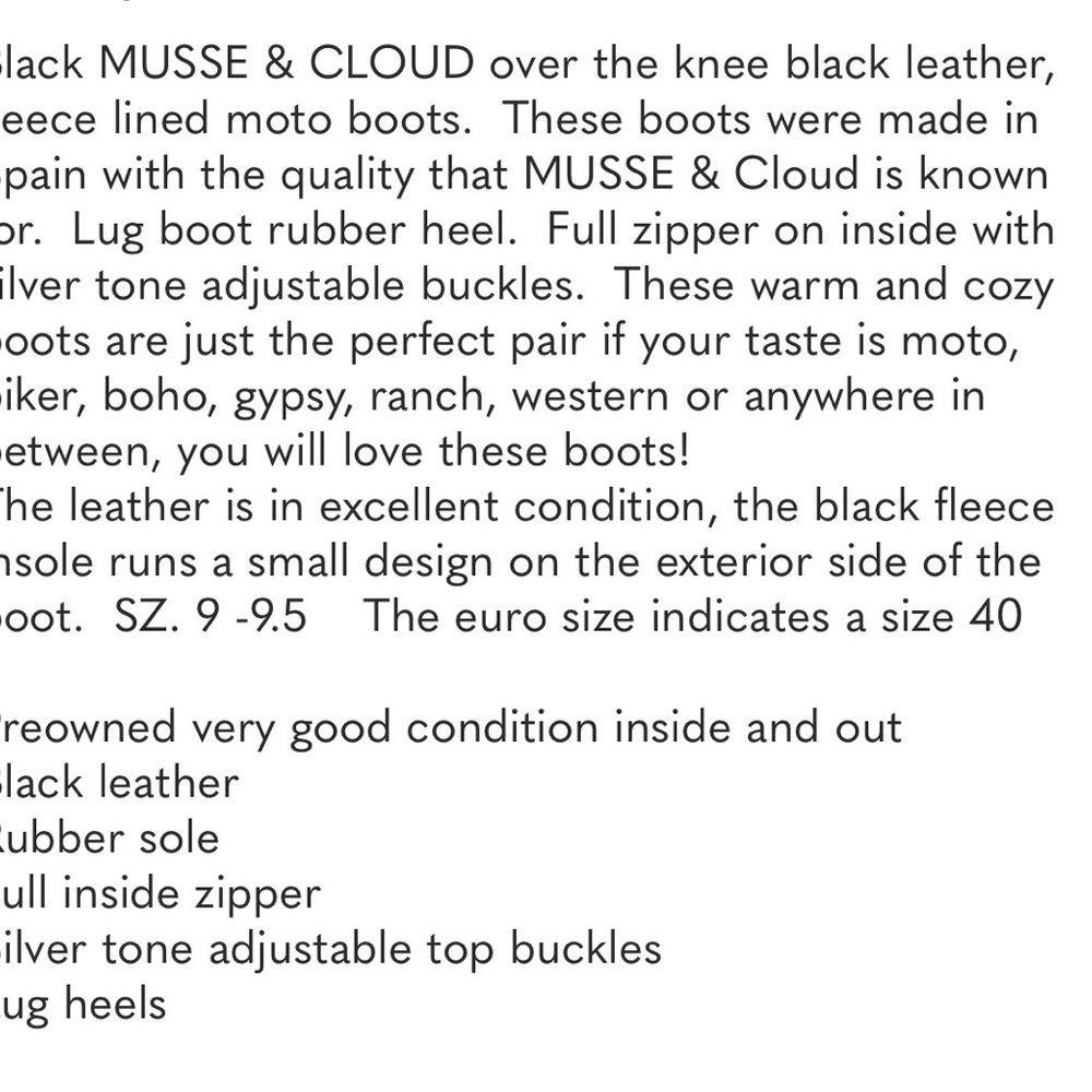 Musse & Cloud Black Lug Sole Fleece Lined Moto Boots EUR 40 / US 9 - Picture 11 of 11